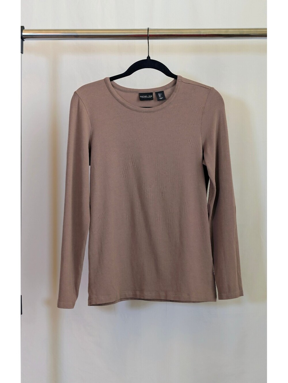 Rachel Zoe Long Sleeve Jersey Crewneck T-Shirt Womens Large Taupe Layering Top
